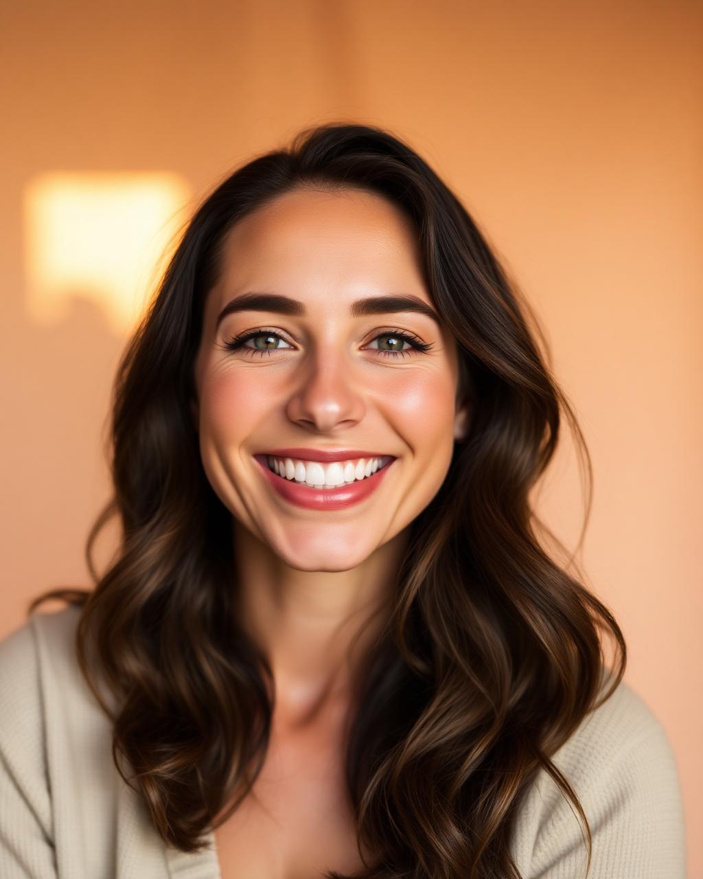 Woman with healthy, glowing skin in warm natural light